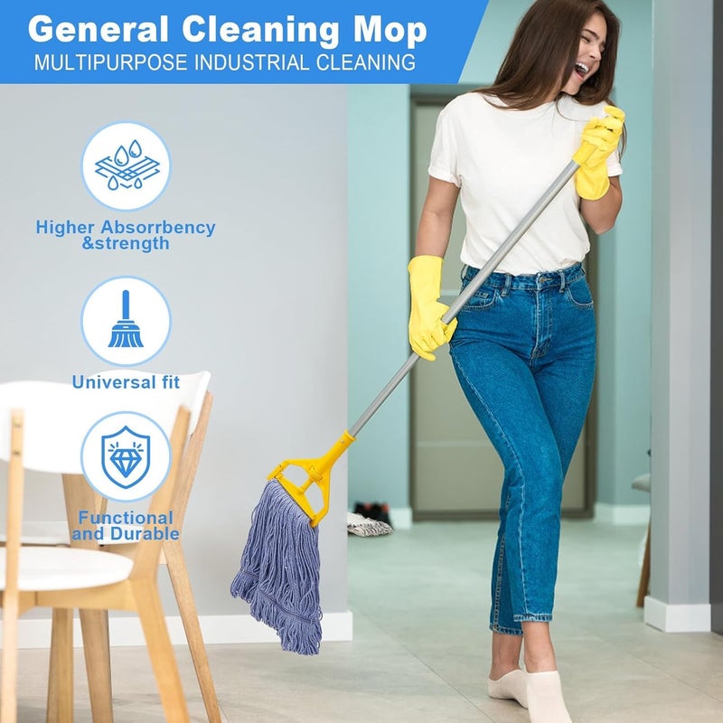 CARPOLY kCarpolyGeneral Cleaning Mop Heavy Duty Commercial Replacement, Heavy Duty Mop Head Commercial Replacement ，Wet Industrial Blue Cotton Looped End String Head Refill (Pack of 3) Blue - Image 3